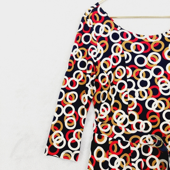 Ellen Tracy Colorful Abstract Print Long Sleeve Dress with Belt P3105 - Picture 4 of 8